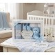 Set cadou bebelusi 11 piese baieti bleu cu ursulet paturica fleece haine bumbac 0-3 3-6 luni si set perie pieptan din fibre naturale